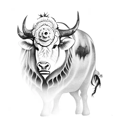 small white buffalo walking through sunflowers tattoo design idea
