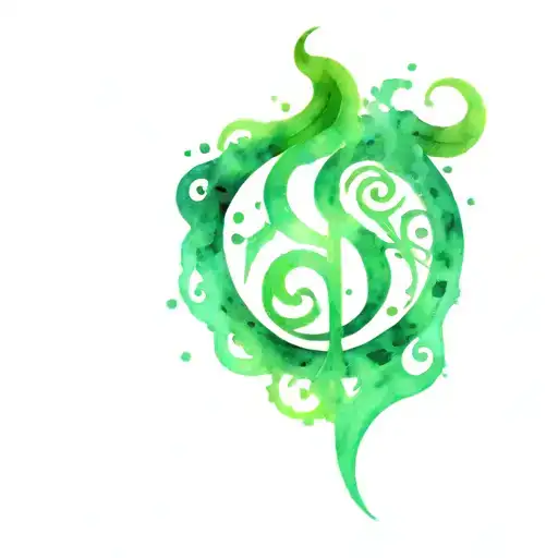 Green flames surrounding Harry Potter death eater symbol tattoo design idea