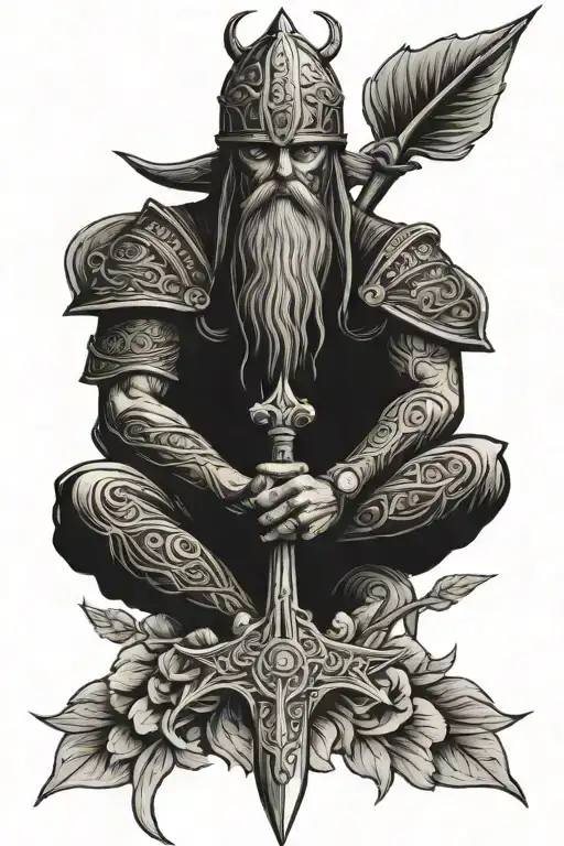odin spear originating from lotus tattoo design idea