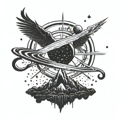 atheist logo combine meteor shower tattoo design idea
