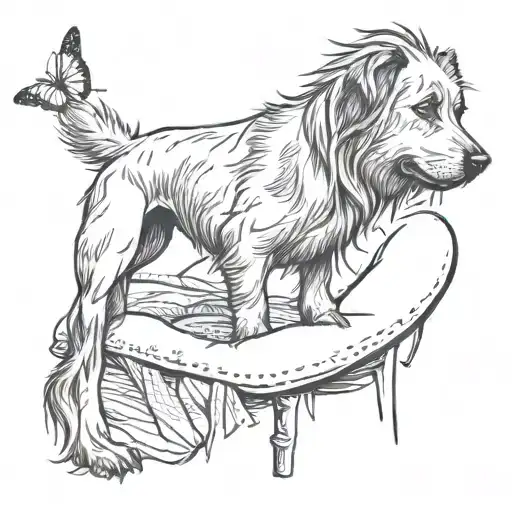 A sketch tattoo of a person massaging a hairy dog to represent your passion for massaging and dogs tattoo design idea