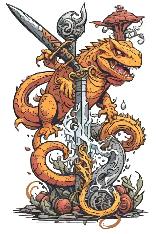 charmander and gryffindor sword tattoo design idea