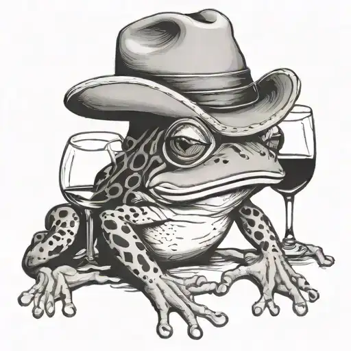 frog with cowboy hat and wine glass tattoo design idea