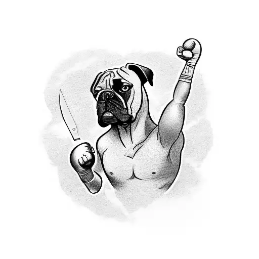 A tattoo of a boxer throwing a punch with a knife as the glove tattoo design idea