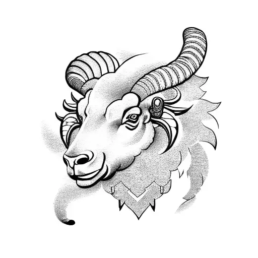 A tattoo of a Japanese-style ram surrounded by cherry blossoms tattoo design idea