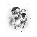 A tattoo of a boxer throwing a punch with a knife as the glove tattoo design idea
