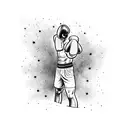 A tattoo of a boxer throwing a punch with a knife as the glove tattoo design idea