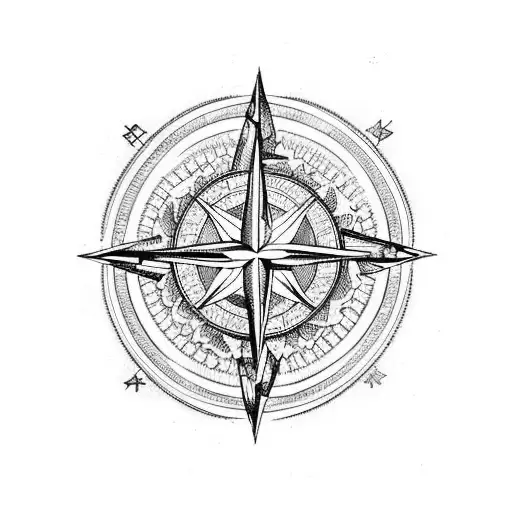 cross with roses and compass and birds and  tattoo design idea
