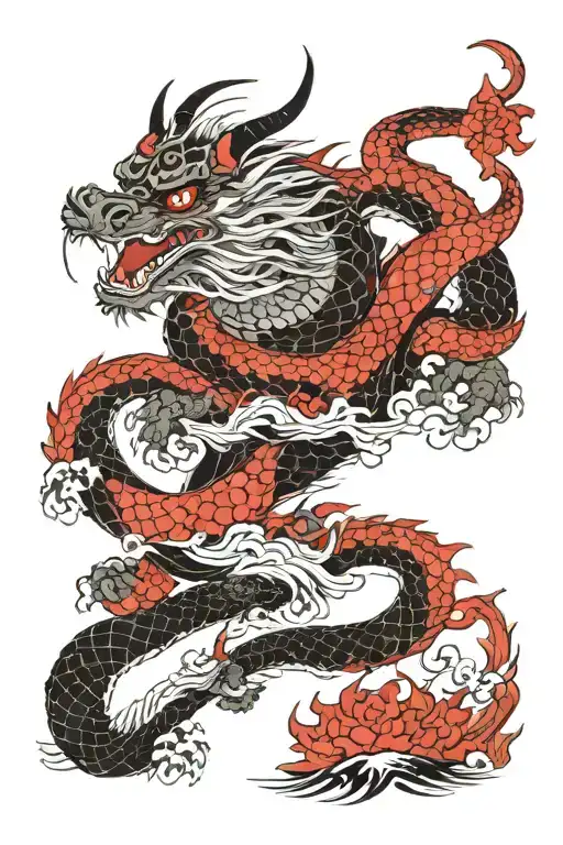 Dragon and samurai tattoo design idea