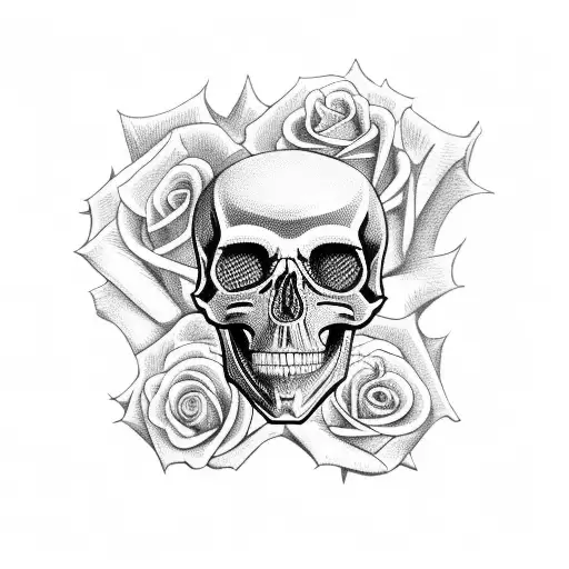 mariachi skull and rose  tattoo design idea