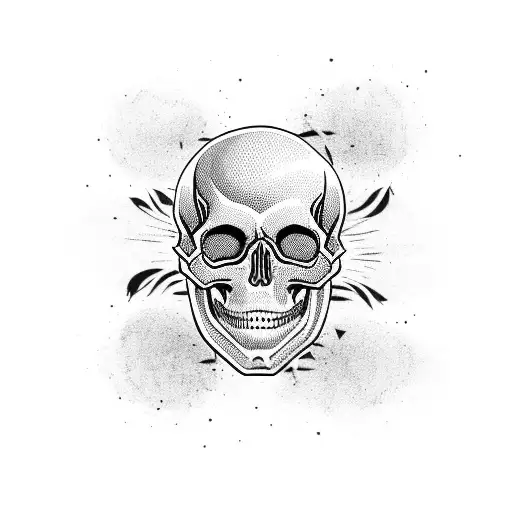 Two black horizontal lines, and between them a smiling skull with a beard tattoo design idea