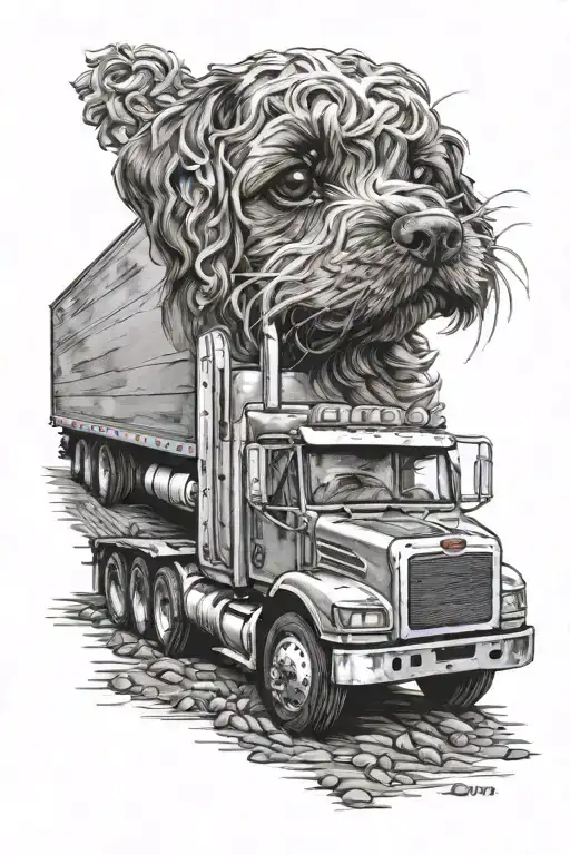 peterbilt semi truck, cockapoo puppy tattoo design idea
