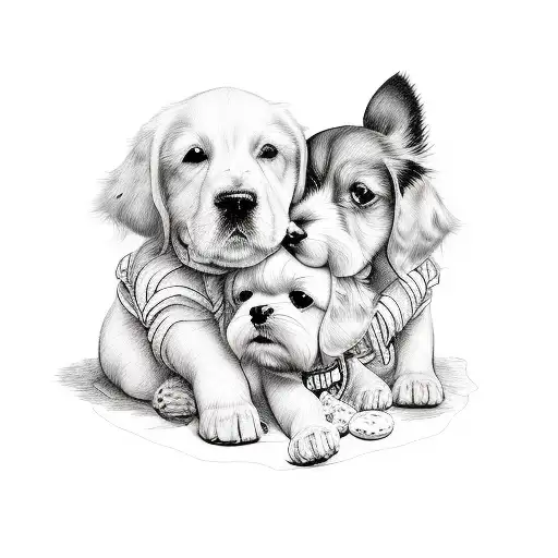 A tattoo depicting you and your wife surrounded by Oskar and Theodore, your two beloved puppies tattoo design idea