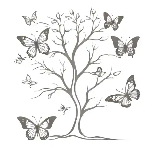 past present future tree  butterflies  tattoo design idea