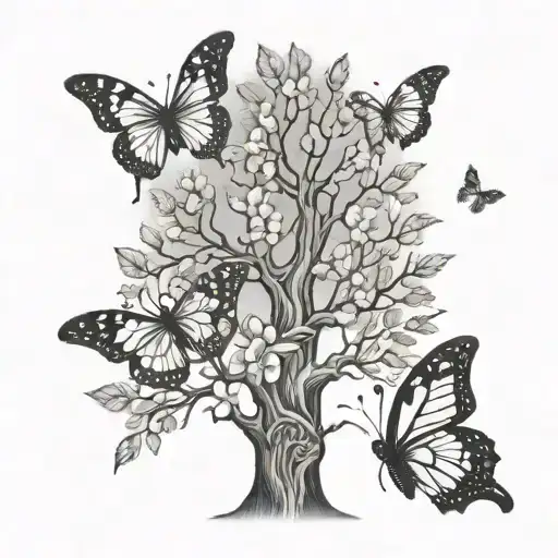 past present future tree  butterflies  tattoo design idea