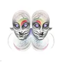 double crescent moon with face back to back  tattoo design idea