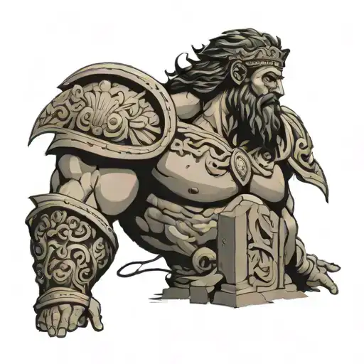 Samson the hero breaks concrete pillars in ancient Greece tattoo design idea
