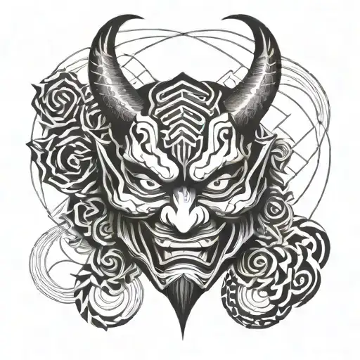 japanese demon mask tattoo design idea