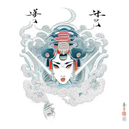 Geisha battling a giant mechanical ape tattoo design idea