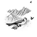 A majestic mountain range with a flock of birds flying above tattoo design idea