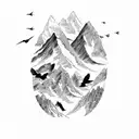 A majestic mountain range with a flock of birds flying above tattoo design idea