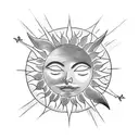 A sun peeking through dark clouds with birds in flight tattoo design idea