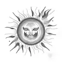 A sun peeking through dark clouds with birds in flight tattoo design idea
