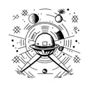 Simple black ink tattoo of a spaceship and a panet tattoo design idea