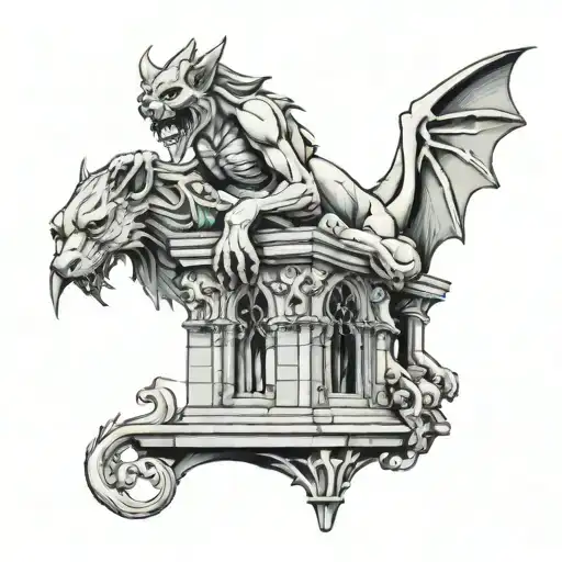 gargoyle and gothic architecture tattoo design idea