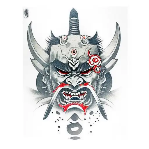 Oni Mask samurai  tattoo design idea