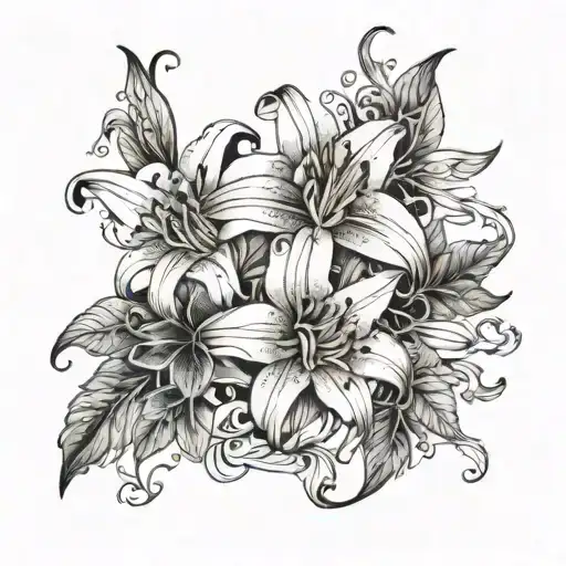 An intricate botanical design featuring August's favorite flowers intertwined with delicate Lillie motifs tattoo design idea