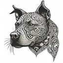 A pitbull silhouette filled with intricate fish hook hearts tattoo design idea