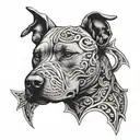 A pitbull silhouette filled with intricate fish hook hearts tattoo design idea