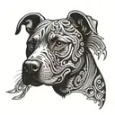 A pitbull silhouette filled with intricate fish hook hearts tattoo design idea