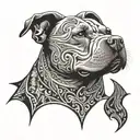 A pitbull silhouette filled with intricate fish hook hearts tattoo design idea