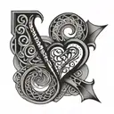A geometric pattern incorporating fish hook hearts and the date 11-26-16 tattoo design idea