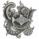 A geometric pattern incorporating fish hook hearts and the date 11-26-16 tattoo design idea