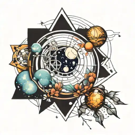 geometric dream catch planets inside tattoo design idea