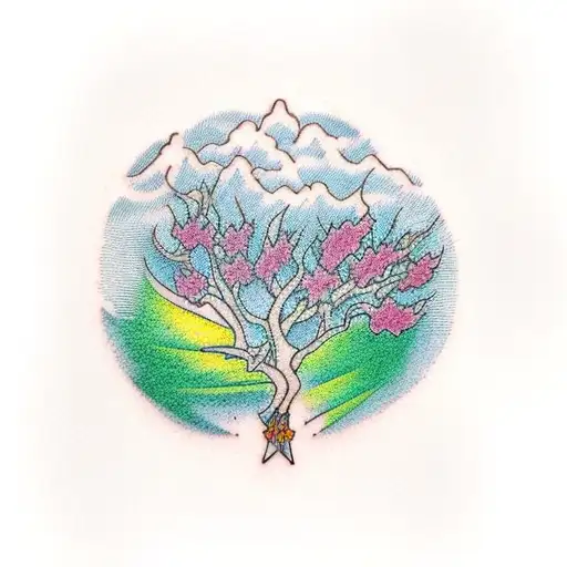 American Traditional willow tree tattoo design idea