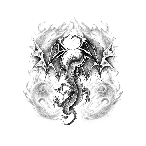 Dragon psycho death tattoo design idea