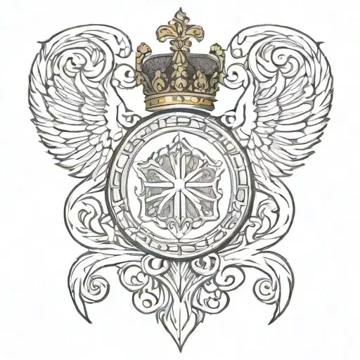 Design an insignia for a fictional kingdom that captures the essence of grandeur and divine authority. The insignia shou tattoo design idea