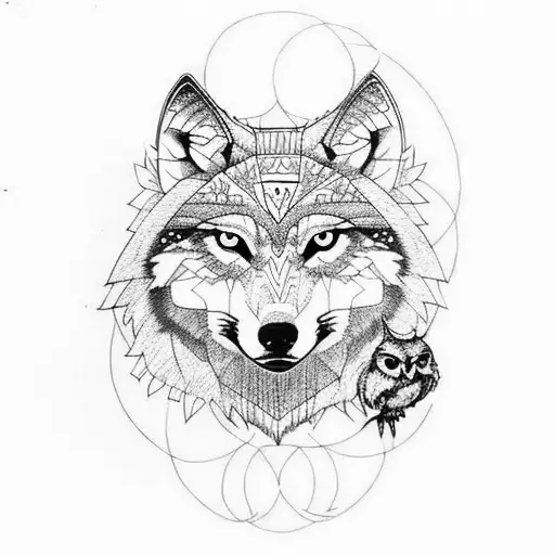 wolf with owl tattoo design idea