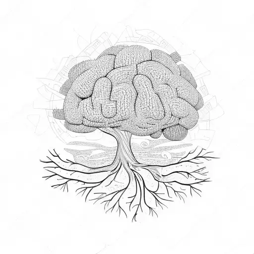 Knowledge brain tree tattoo design idea