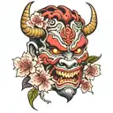 japanese oni mask and cherry blossom tree growing inside  tattoo design idea