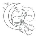 cat in a crescent moon with clouds and bats tattoo design idea