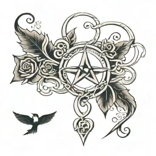 triquetra flower tendril and swallow tattoo design idea
