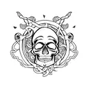 Skull with snake going through it surrounded by skulls and thorns going around the arm. tattoo design idea