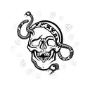 Skull with snake going through it surrounded by skulls and thorns going around the arm. tattoo design idea
