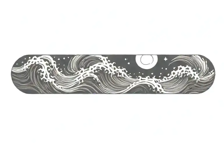 sea waves with a moon skull tattoo design idea