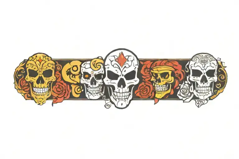 theatrical mask half skull tattoo design idea